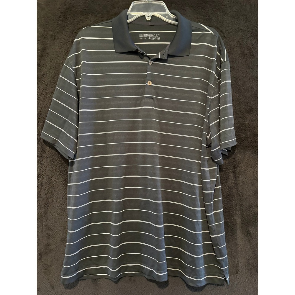 Nike Golf Dri-FIT Polo Shirt Striped Gray Athletic Casual XL